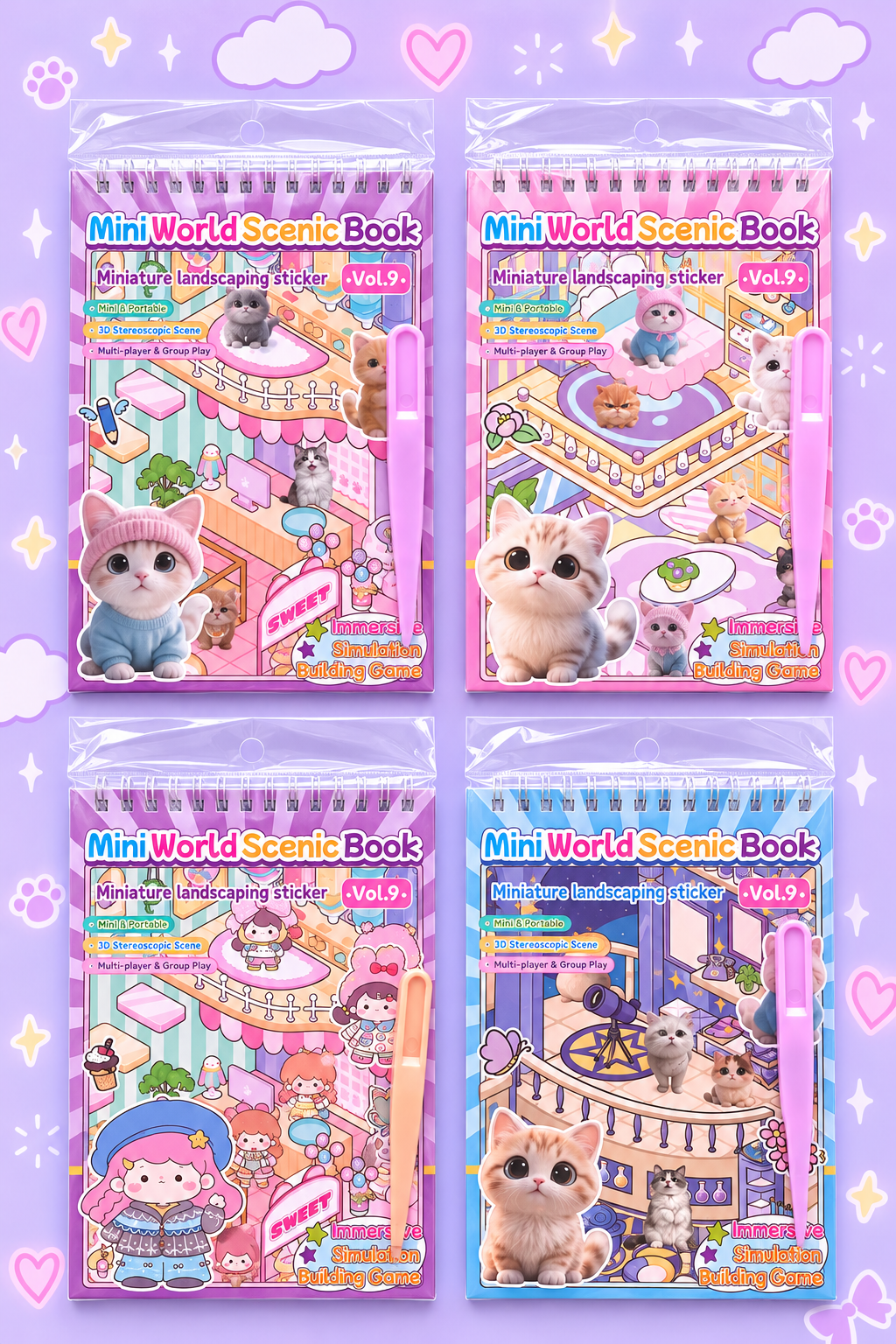Set de 4 Escenarios con pinza kawaii