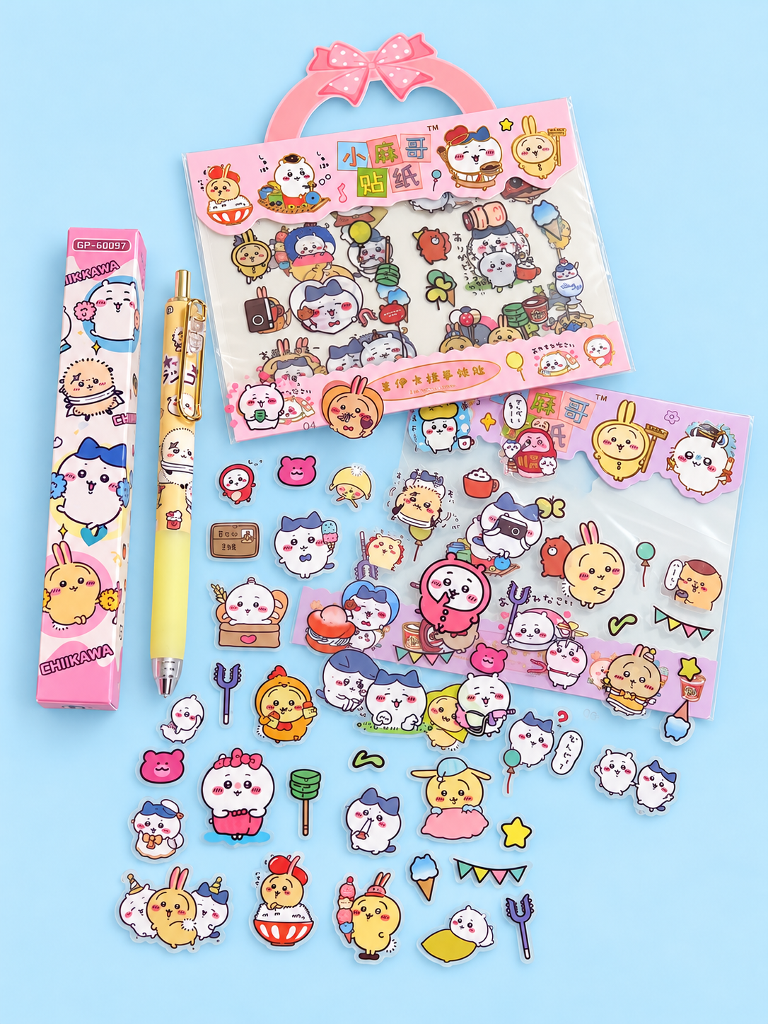 Set Chiikawa lápiz retráctil con 2 set de stickers