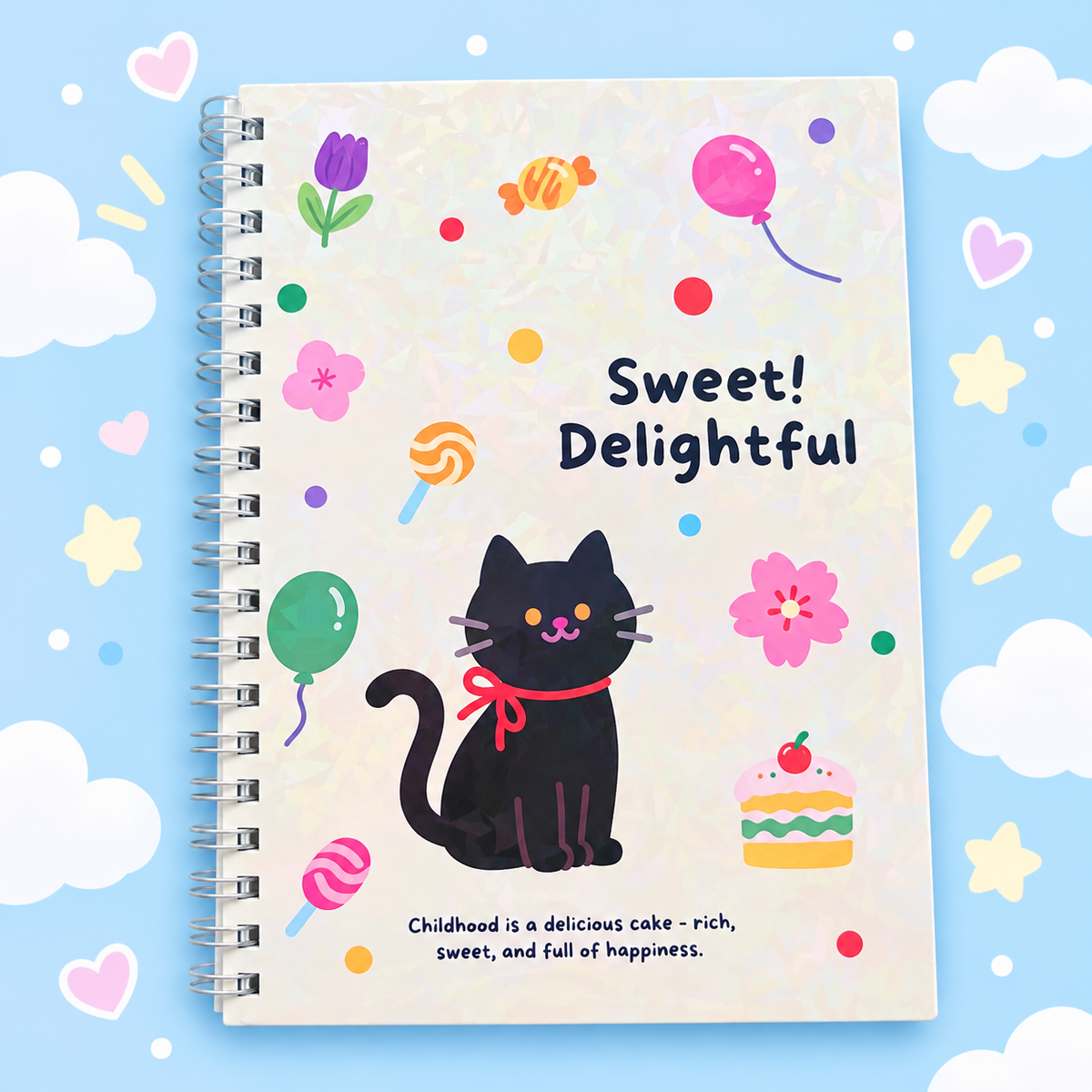 Libreta espiral holográfica gatito kawaii