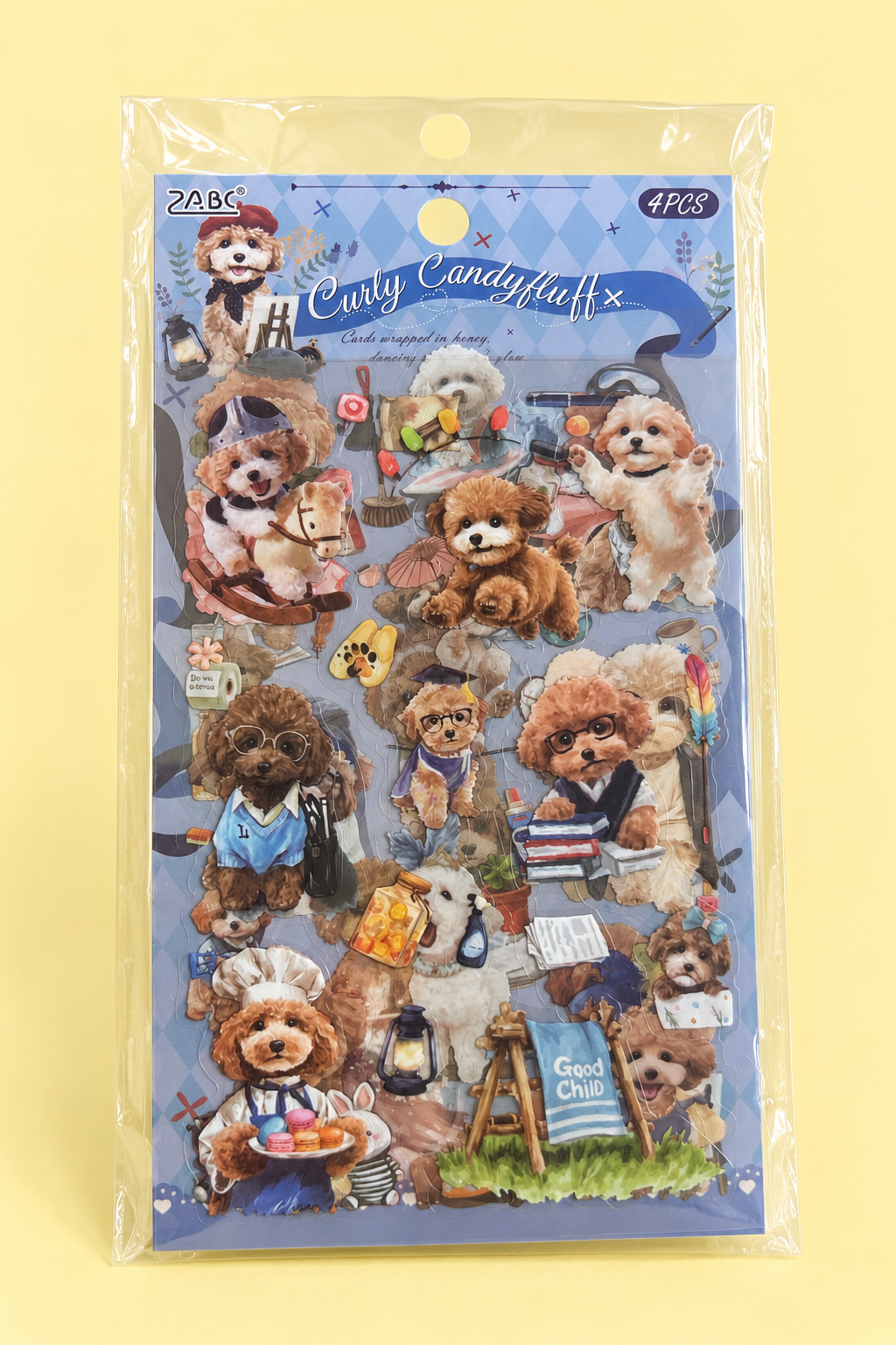 Set sticker perrito poodle cute 4 láminas