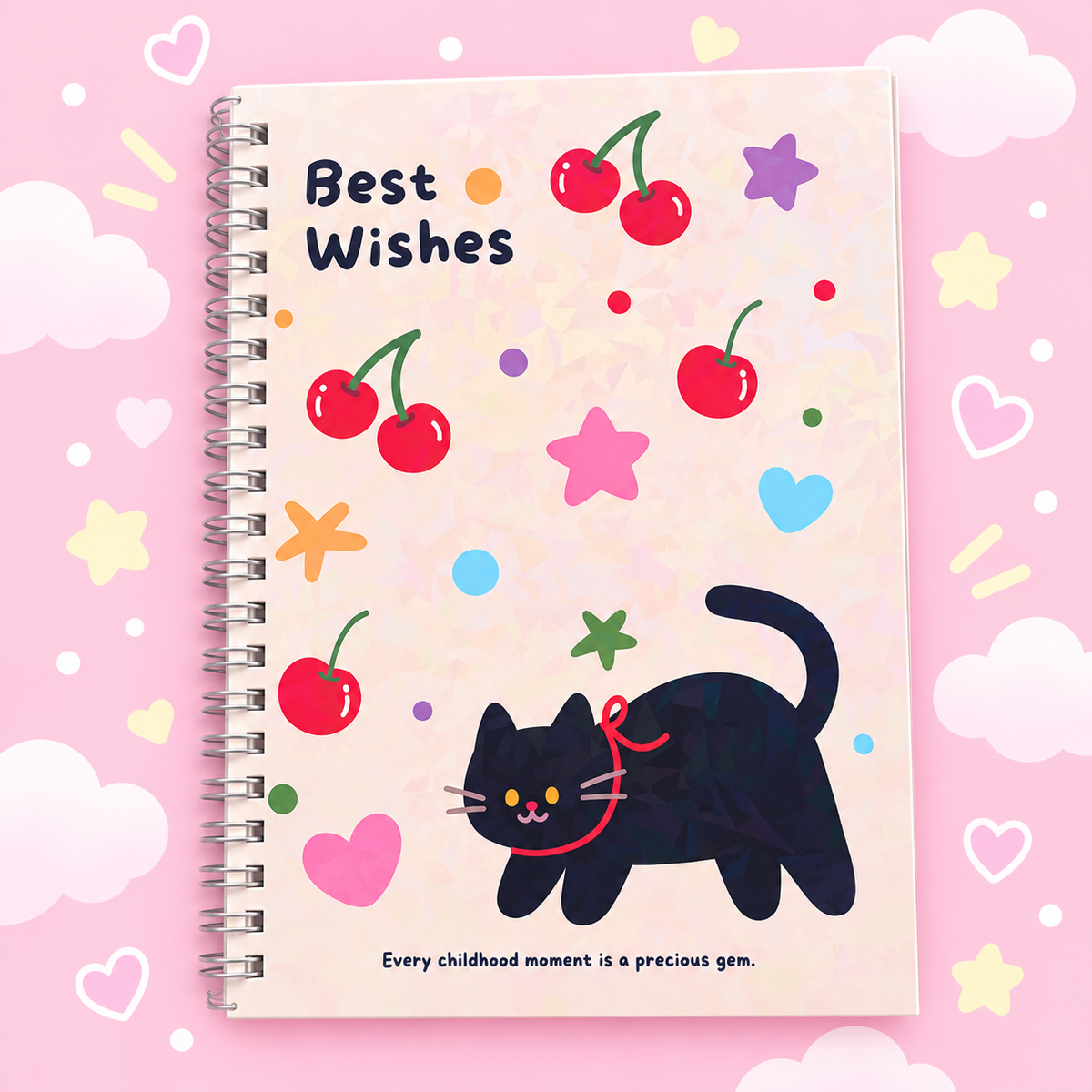 Libreta espiral holográfica gatito kawaii