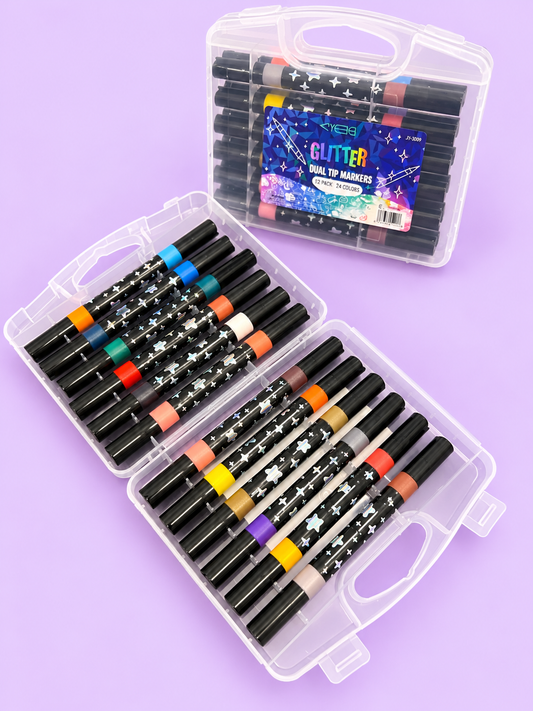 Marcadores 12 lápices dobles 24 colores Glitter punta pincel