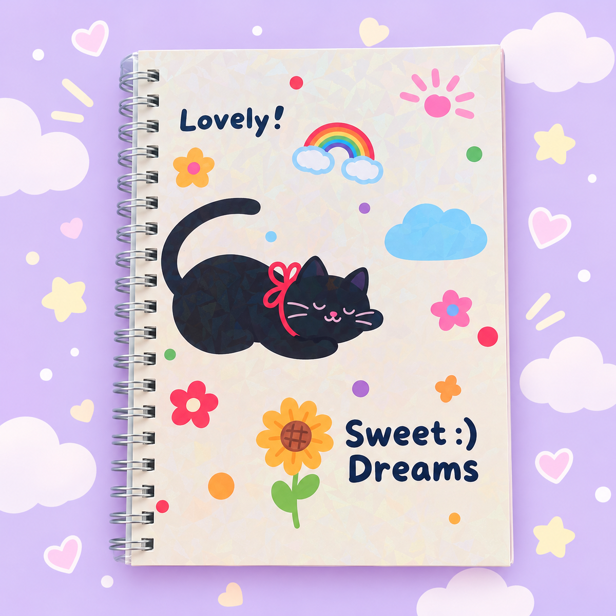 Libreta espiral holográfica gatito kawaii