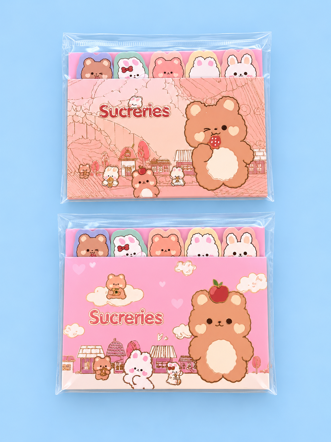 Post it con banderitas gatito y osito