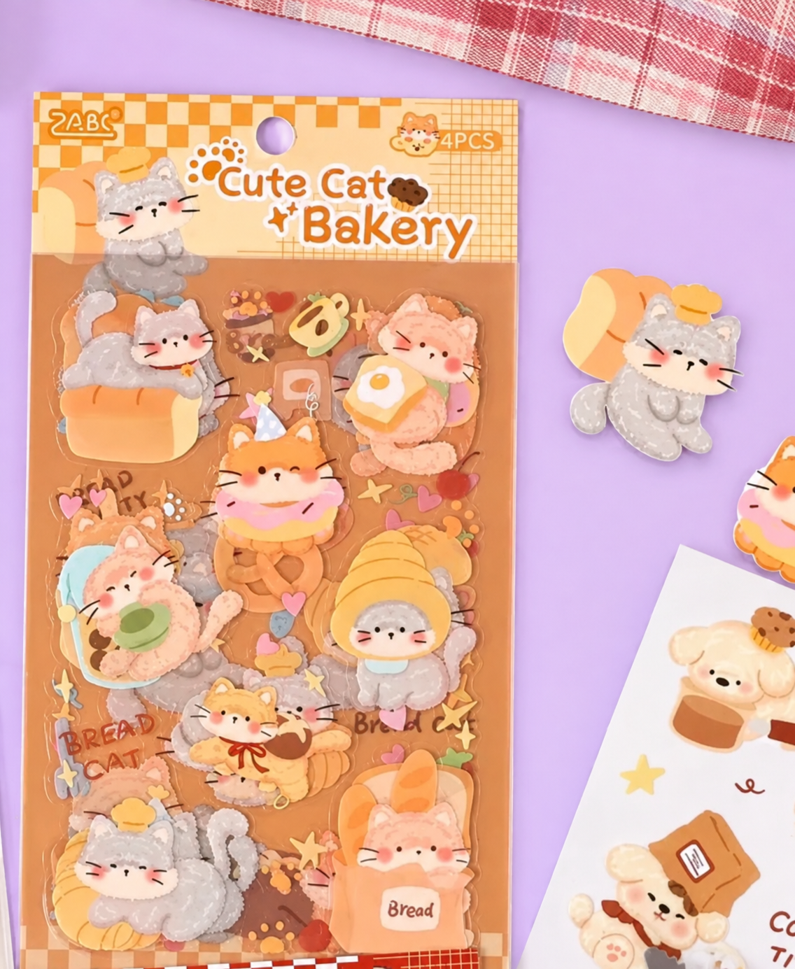 Set de sticker gatito panadero kawaii 4 láminas