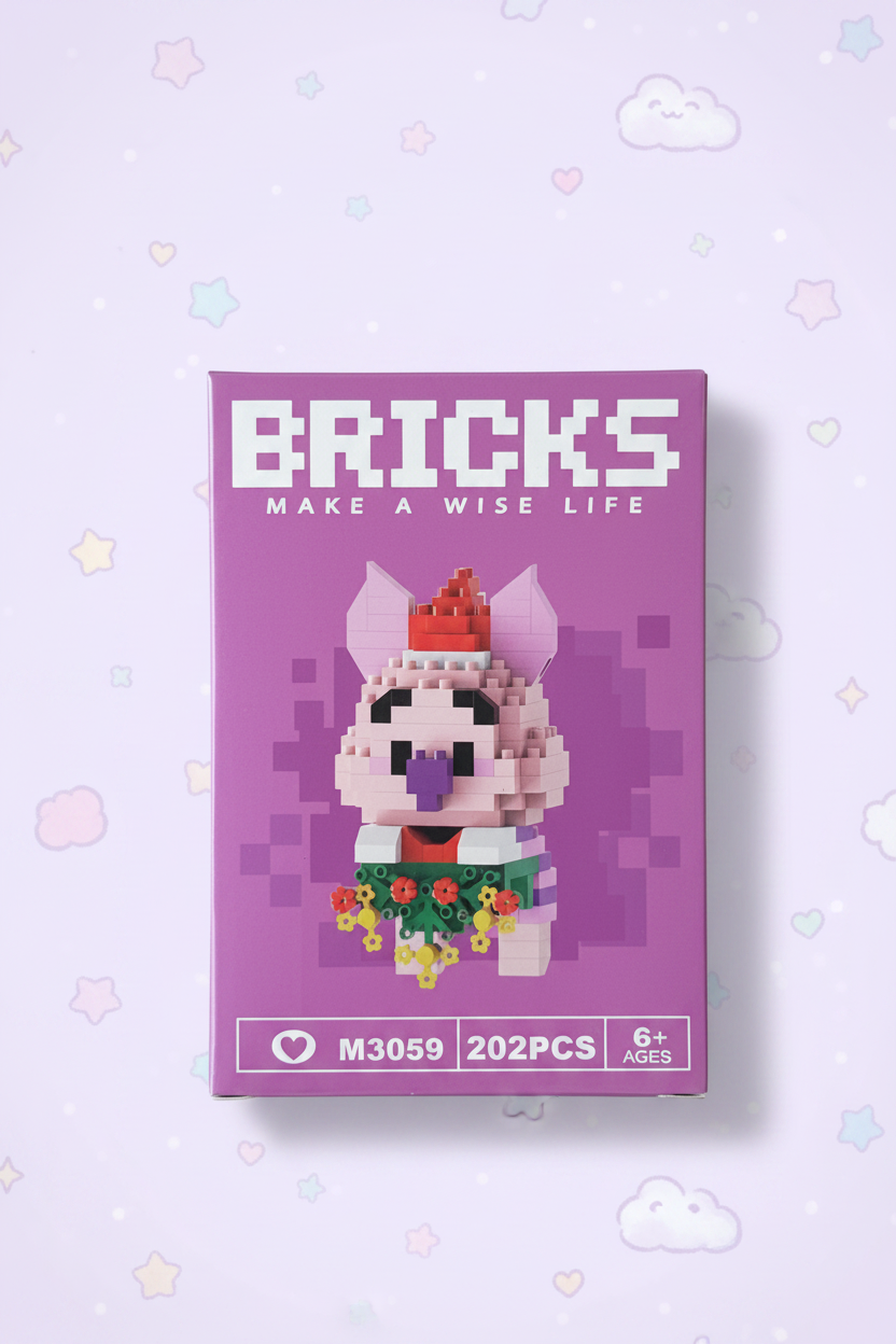 Bricks gatita navideña con fondo lila kawaii