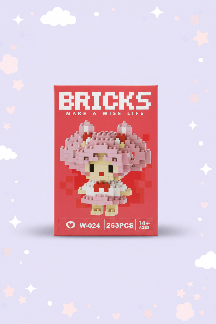Bricks osita rosa con fondo lila kawaii