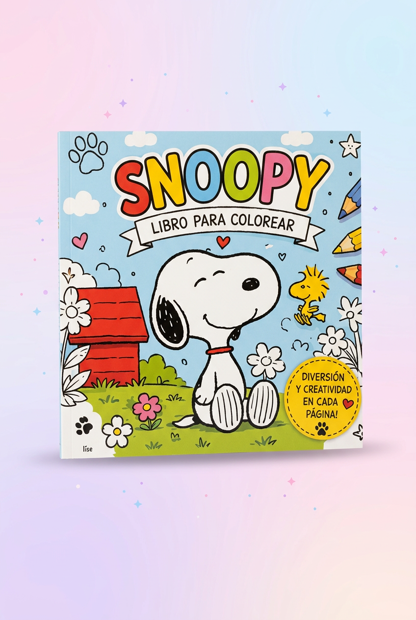 Libro de Snoopy con fondo pastel suave y cute