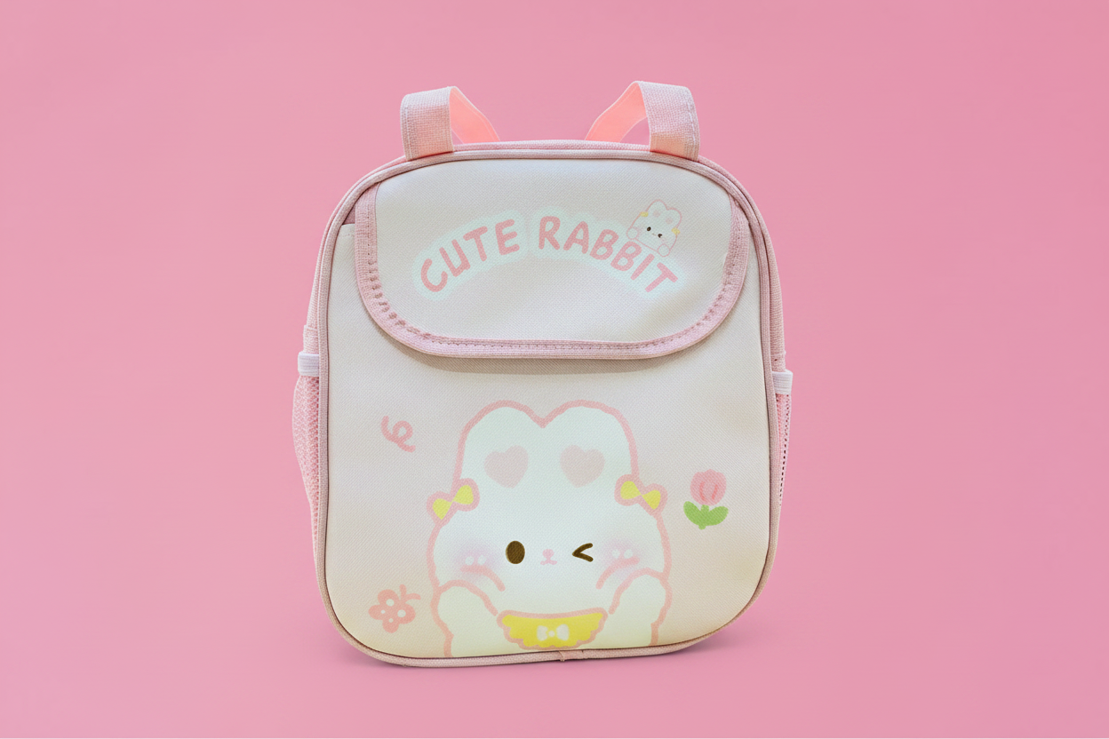 Lonchera Cute Rabbit con fondo rosado